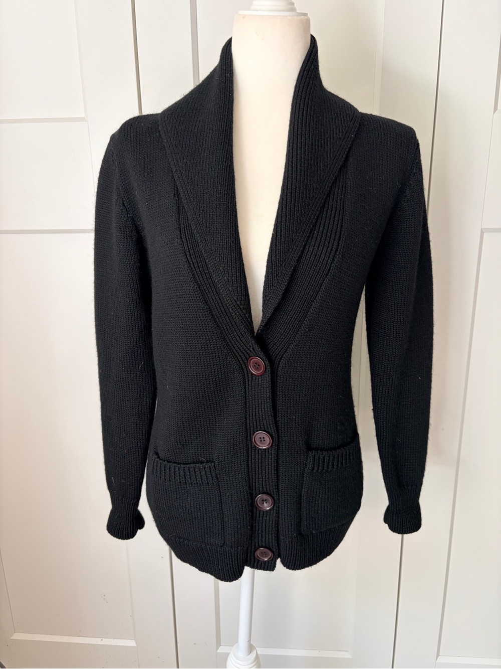 Nordstrom Vintage Black Wool Shawl Collar Button-Front Cardigan | S